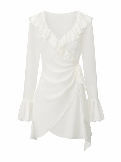 Nana Jacqueline Charlotte V-Neck Ruffle White Dress White