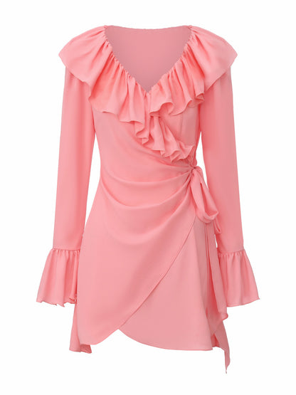 Nana Jacqueline Charlotte Ruffle V-Neck Pink Dress Pink