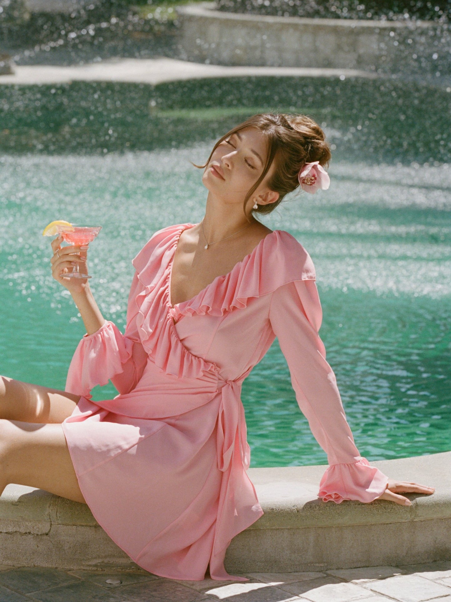 Nana Jacqueline Charlotte Ruffle V-Neck Pink Dress Pink