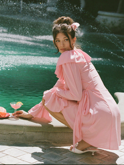 Nana Jacqueline Charlotte Ruffle V-Neck Pink Dress Pink