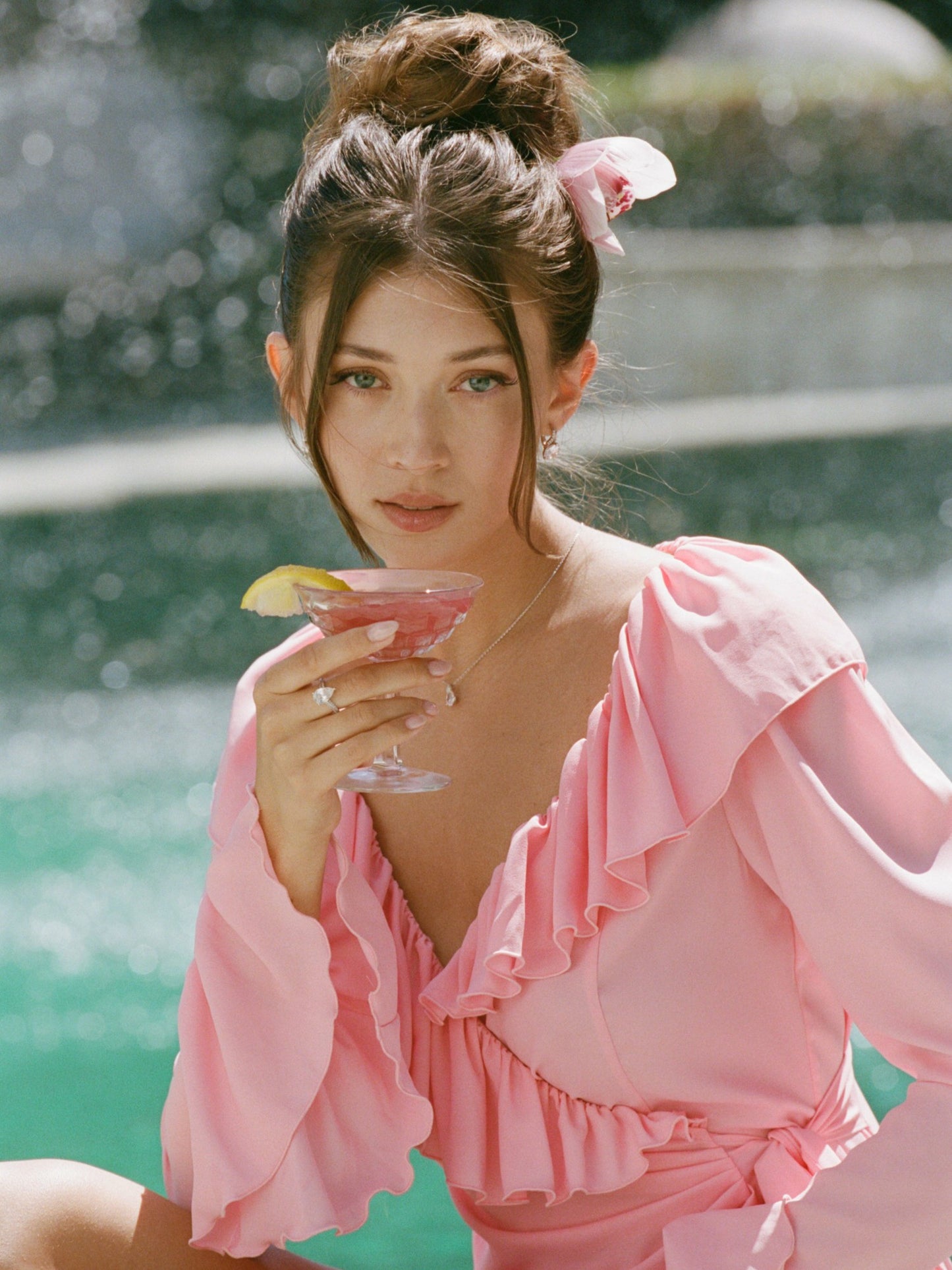 Nana Jacqueline Charlotte Ruffle V-Neck Pink Dress Pink