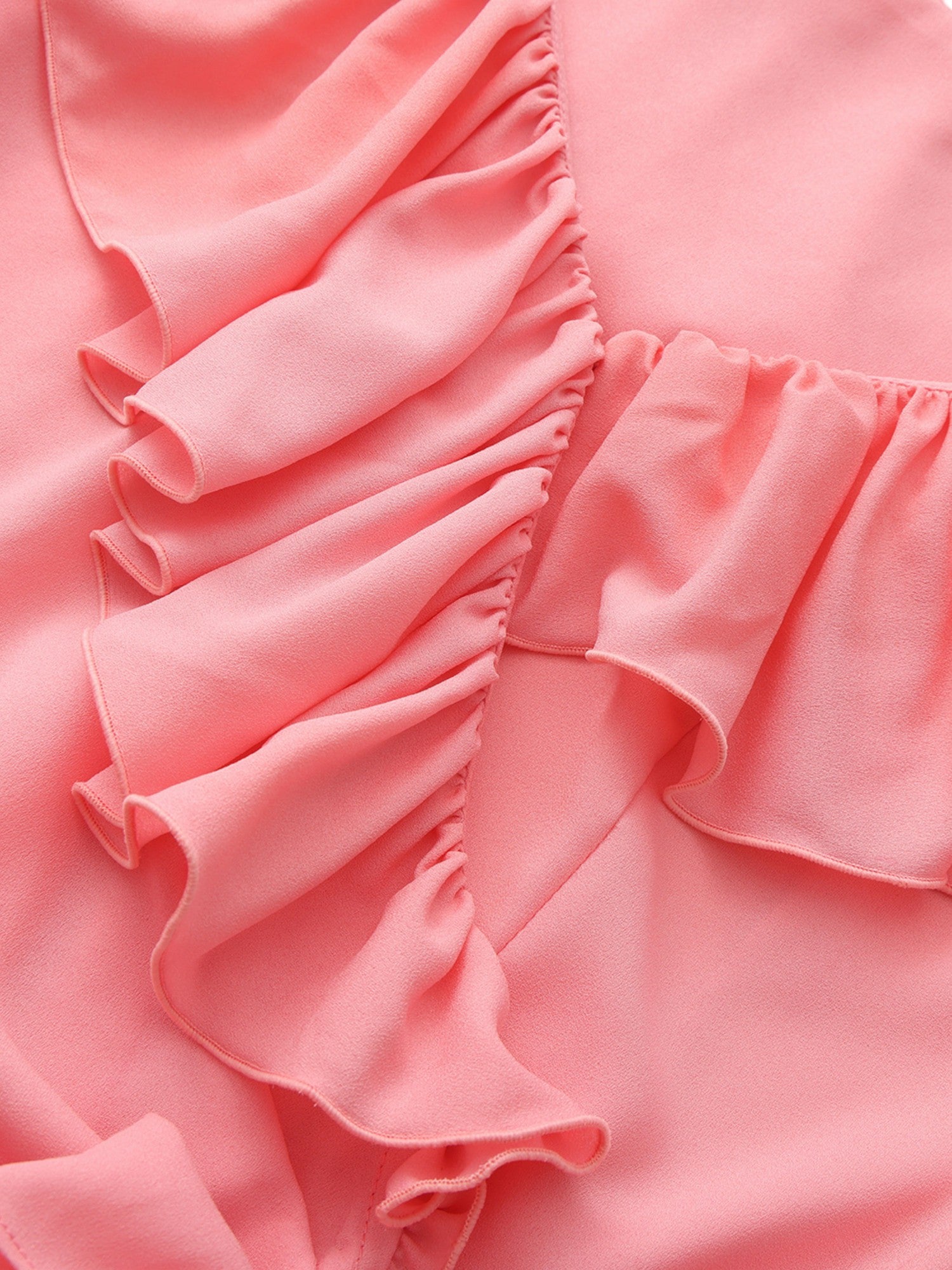 Nana Jacqueline Charlotte Ruffle V-Neck Pink Dress Pink