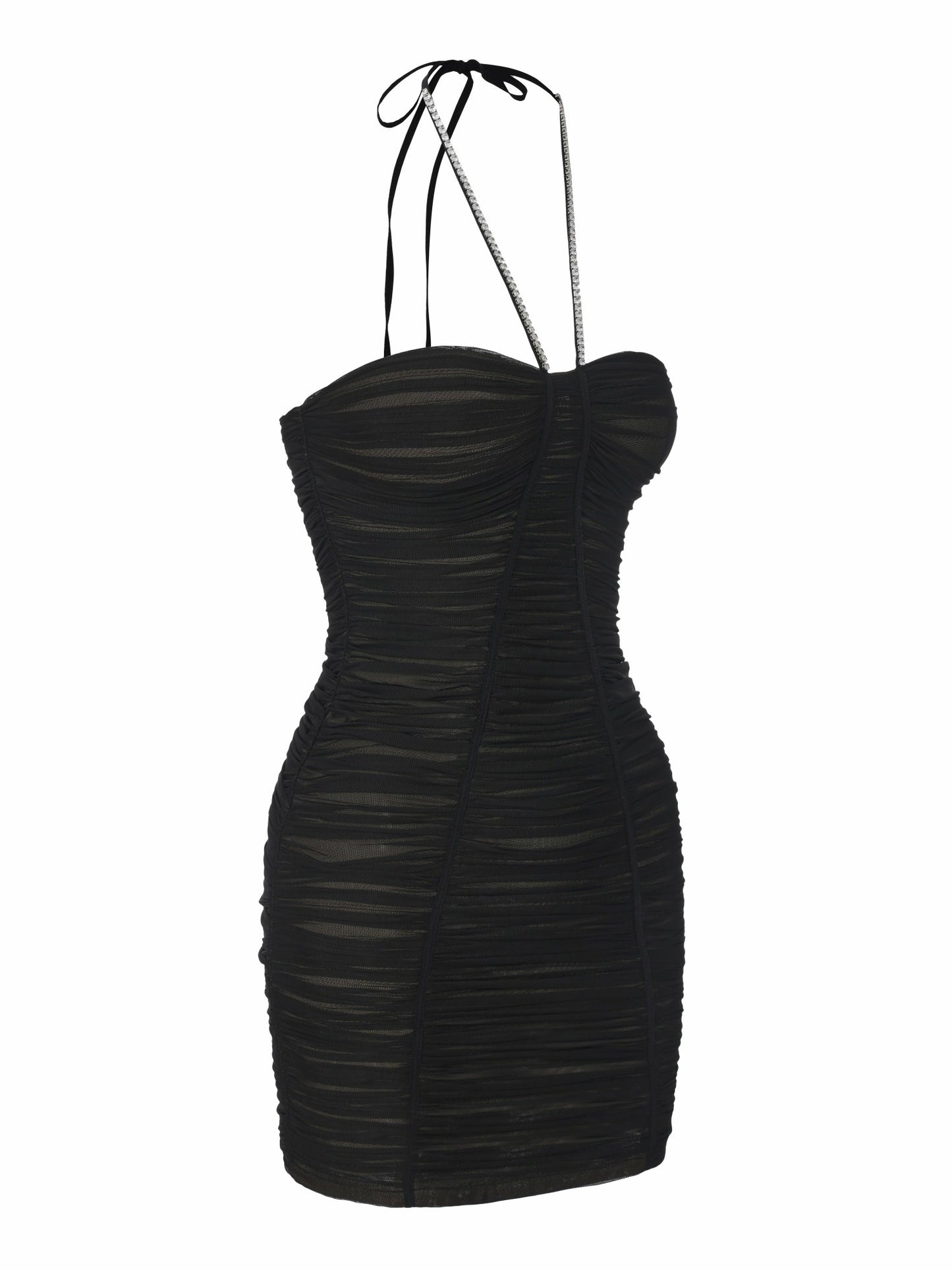 Nana Jacqueline Nora Crystal-Halter Ruched Black Dress Black