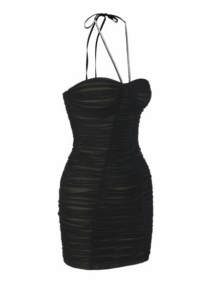Nana Jacqueline Nora Crystal-Halter Ruched Black Dress Black