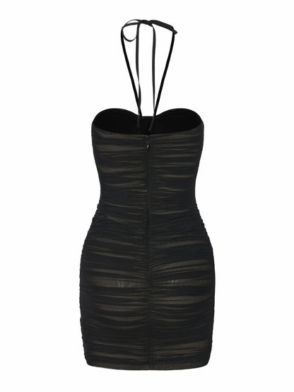 Nana Jacqueline Nora Crystal-Halter Ruched Black Dress Black