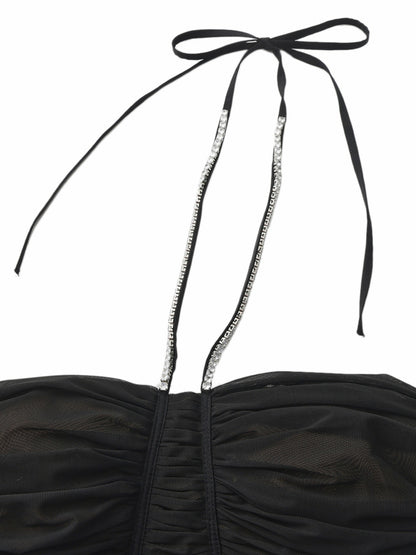Nana Jacqueline Nora Crystal-Halter Ruched Black Dress Black