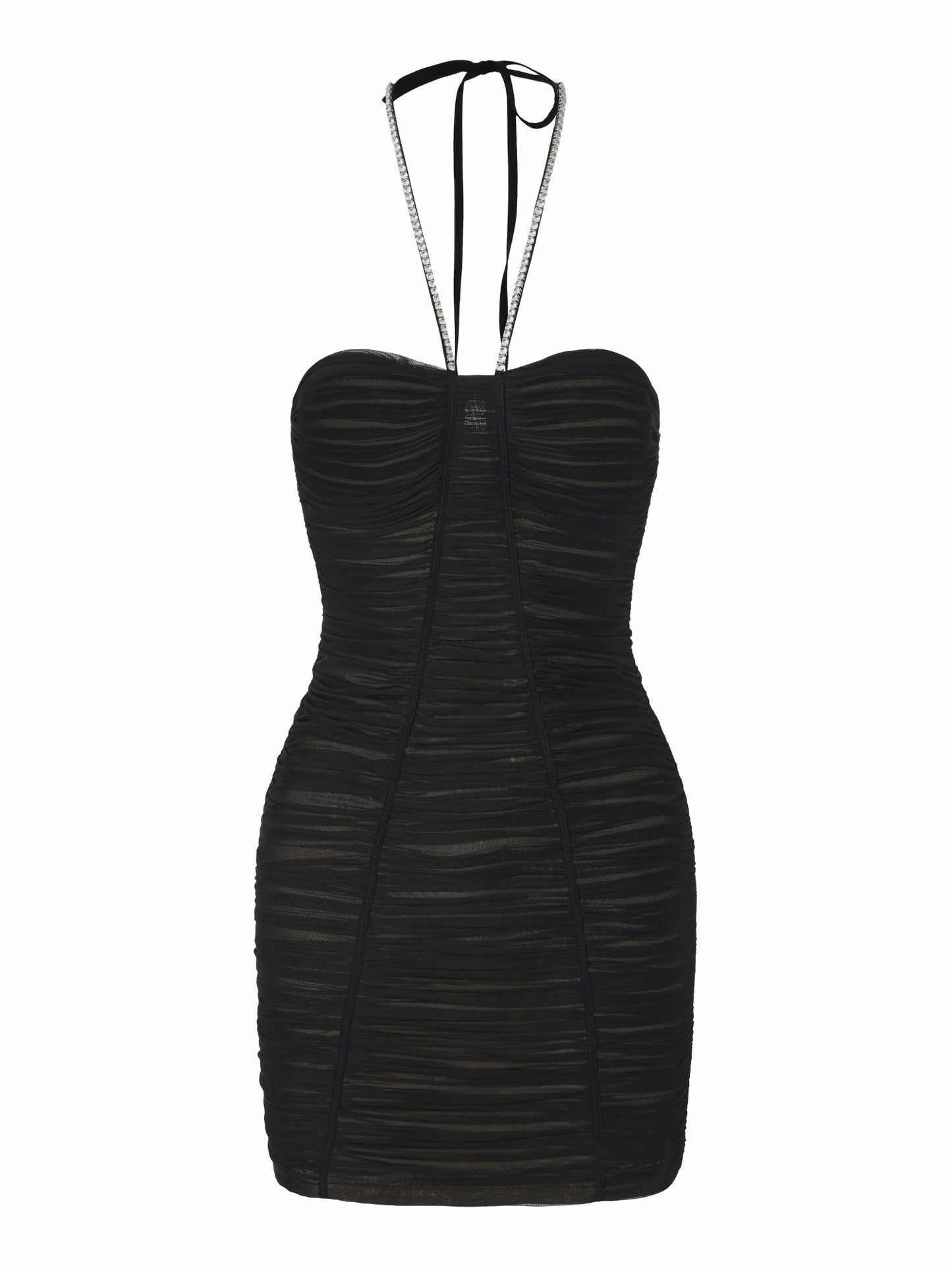 Nana Jacqueline Nora Crystal-Halter Ruched Black Dress Black