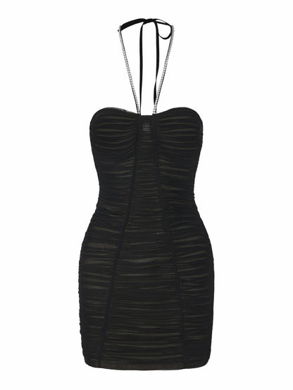 Nana Jacqueline Nora Crystal-Halter Ruched Black Dress Black