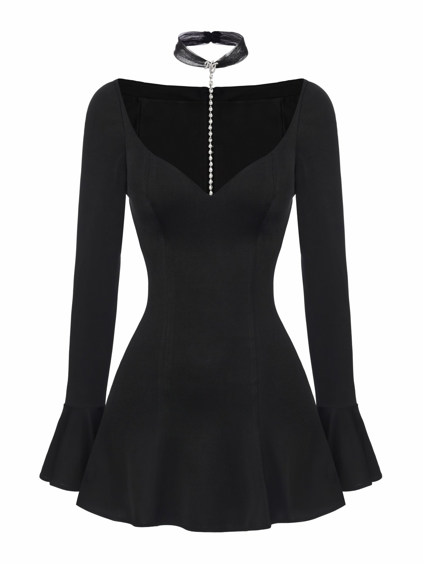 Nana Jacqueline Alessandra Deep V Crystal Black Mini Dress Black