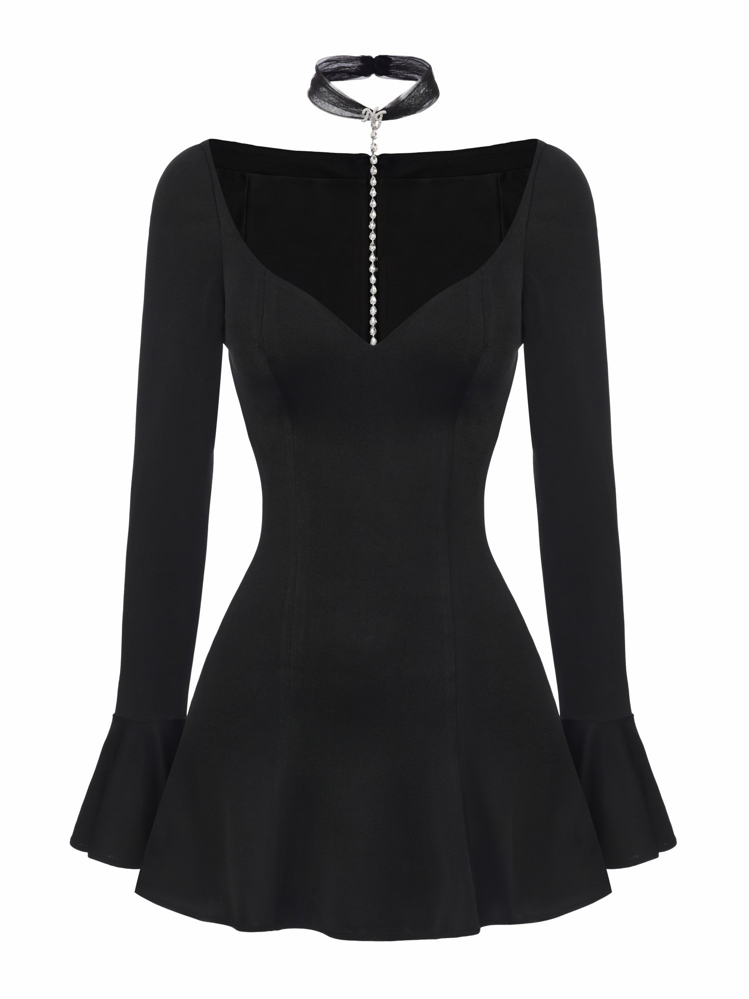 Nana Jacqueline Alessandra Deep V Crystal Black Mini Dress Black