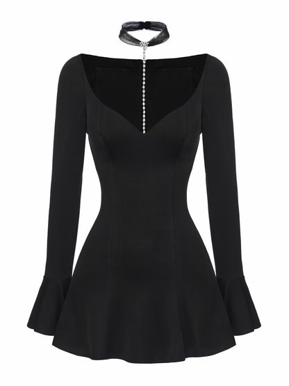 Nana Jacqueline Alessandra Deep V Crystal Black Mini Dress Black