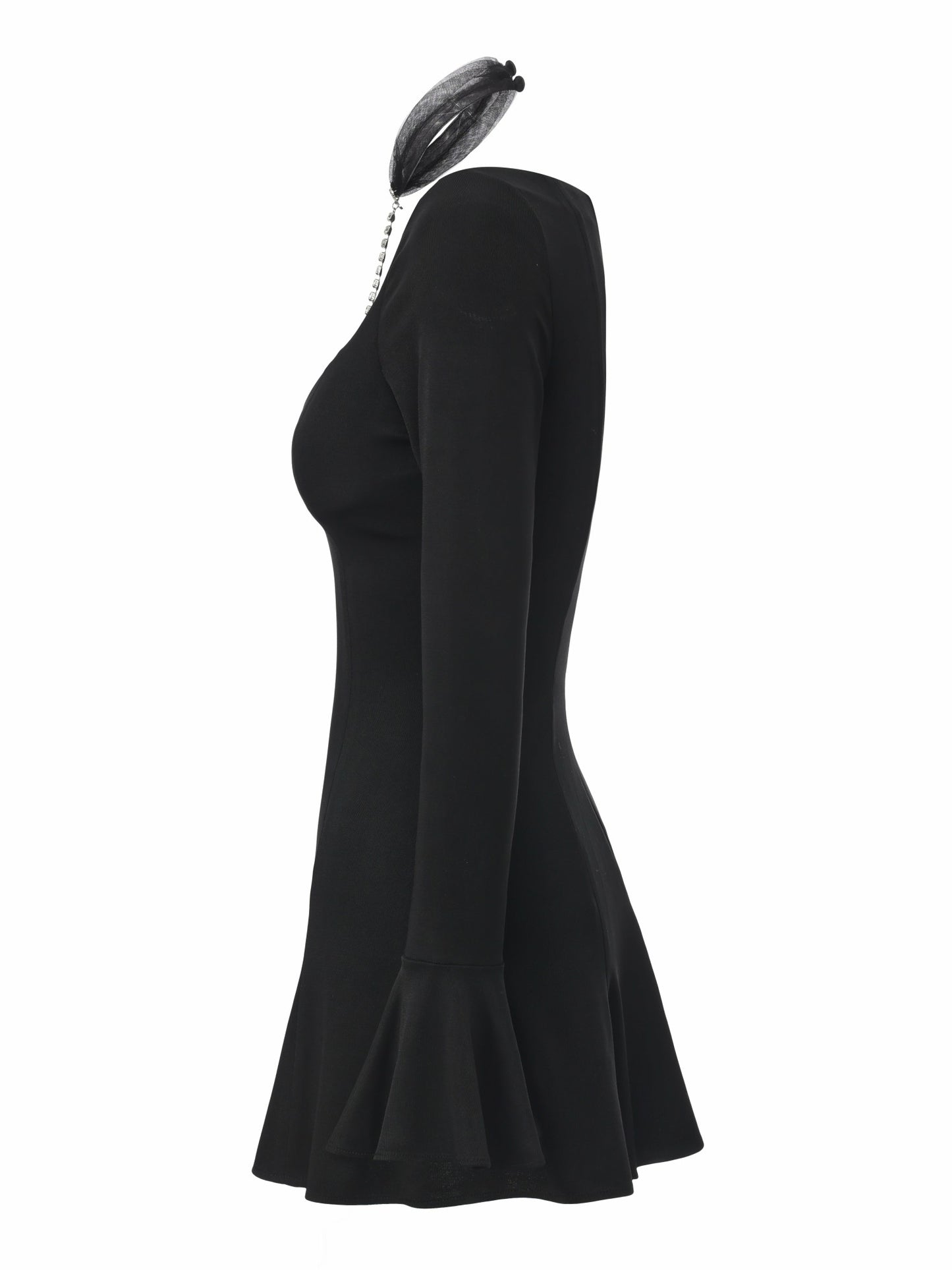 Nana Jacqueline Alessandra Deep V Crystal Black Mini Dress Black