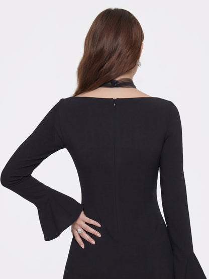 Nana Jacqueline Alessandra Deep V Crystal Black Mini Dress Black