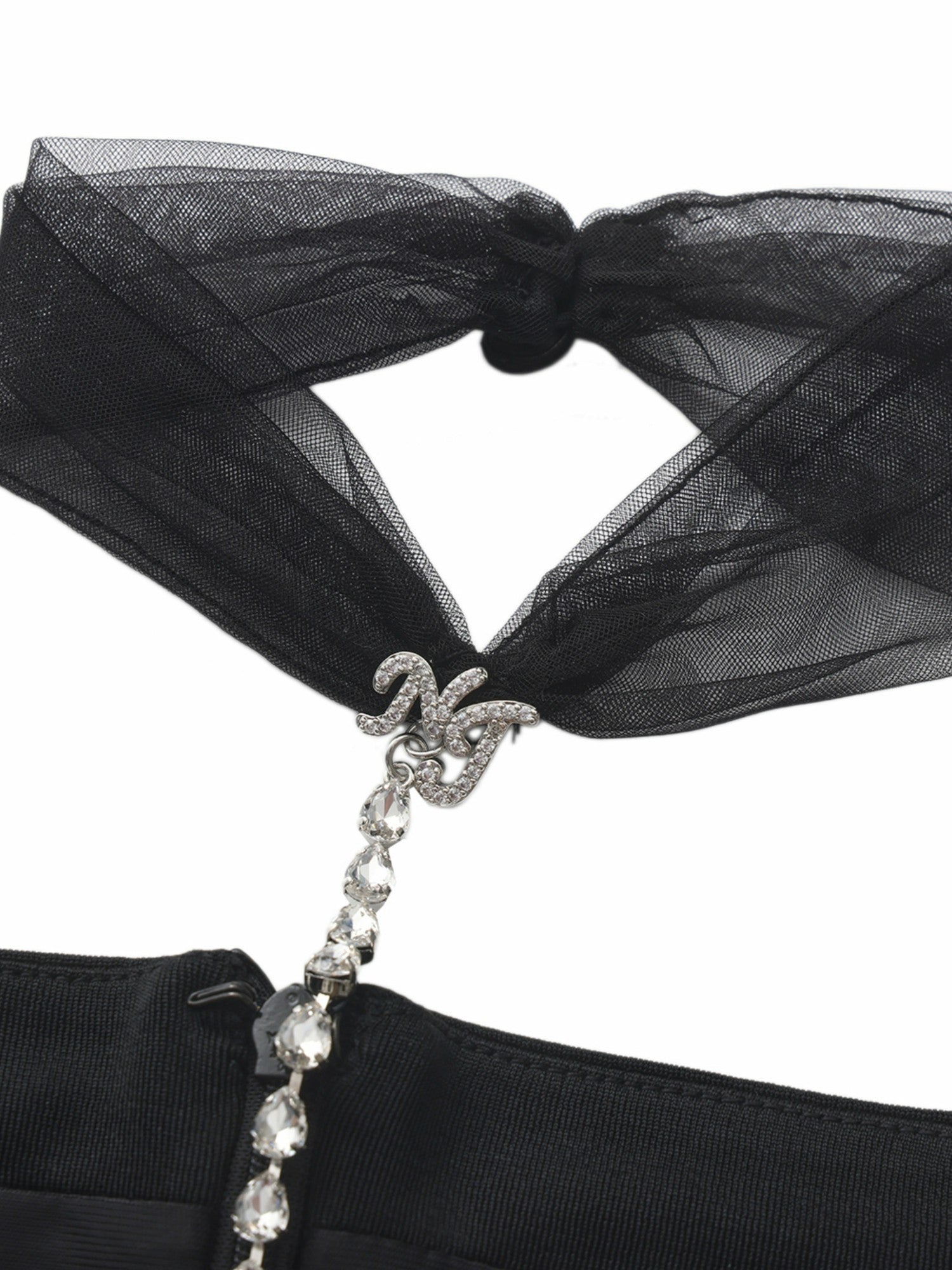 Nana Jacqueline Alessandra Deep V Crystal Black Mini Dress Black