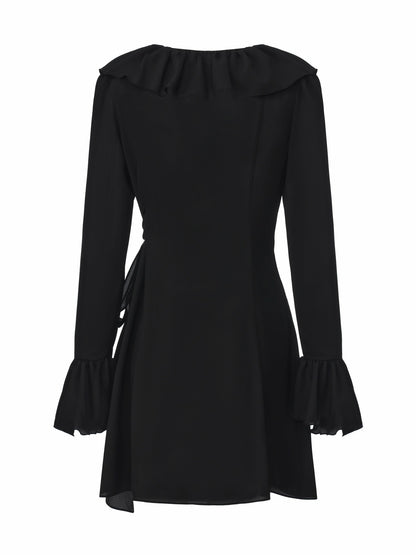 Nana Jacqueline Charlotte Ruffle V-Neck Black Dress Black