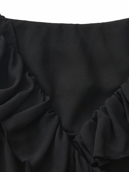 Nana Jacqueline Charlotte Ruffle V-Neck Black Dress Black