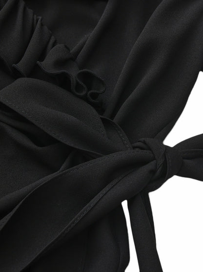 Nana Jacqueline Charlotte Ruffle V-Neck Black Dress Black