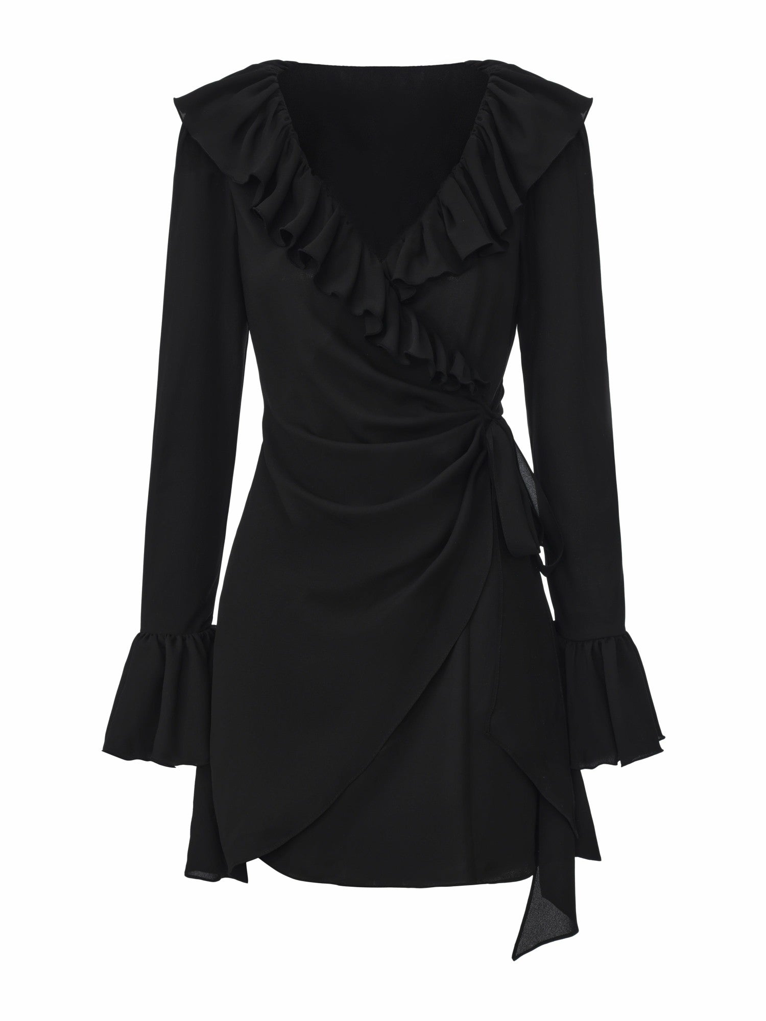 Nana Jacqueline Charlotte Ruffle V-Neck Black Dress Black
