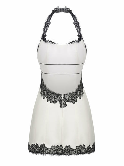 Nana Jacqueline Daniela Lace-Trim Halter White Mini Dress White