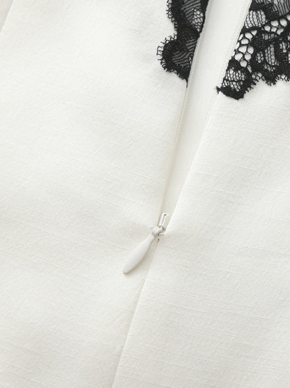 Nana Jacqueline Daniela Lace-Trim Halter White Mini Dress White