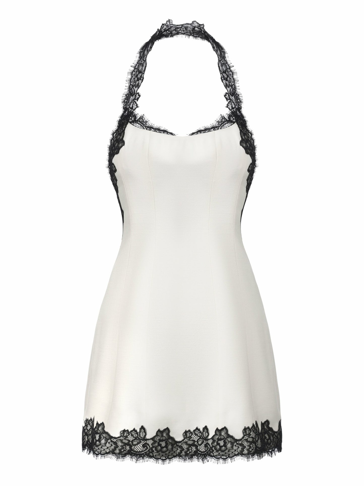Nana Jacqueline Daniela Lace-Trim Halter White Mini Dress White