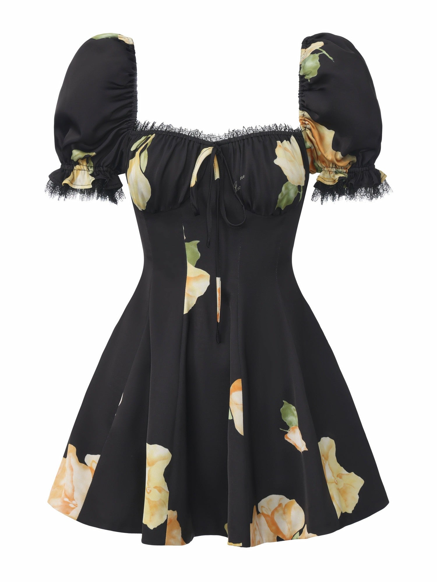 Nana Jacqueline Alira Puff Sleeve Ruched Black Dress Black
