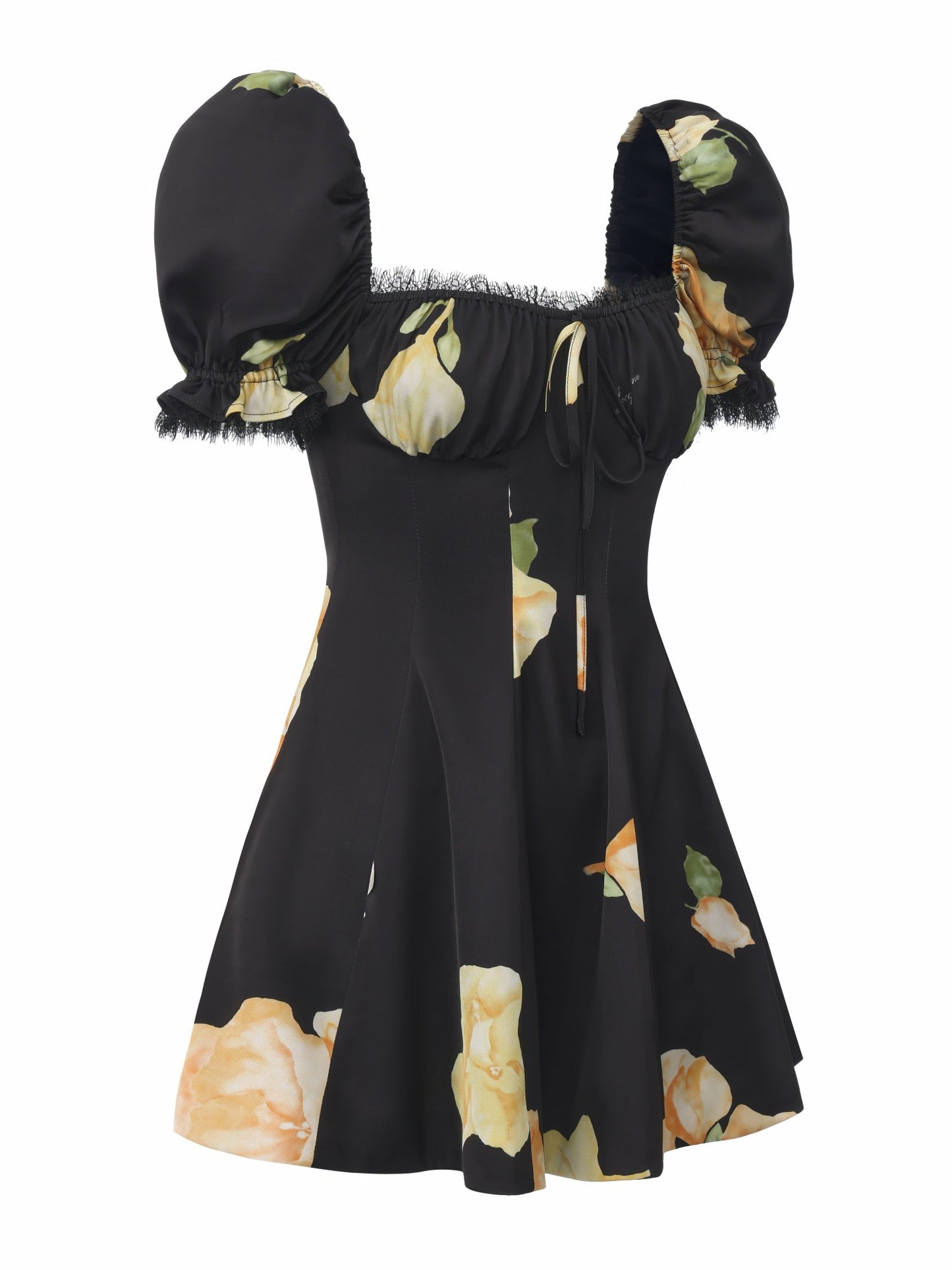 Nana Jacqueline Alira Puff Sleeve Ruched Black Dress Black
