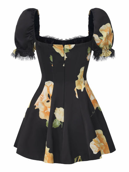 Nana Jacqueline Alira Puff Sleeve Ruched Black Dress Black