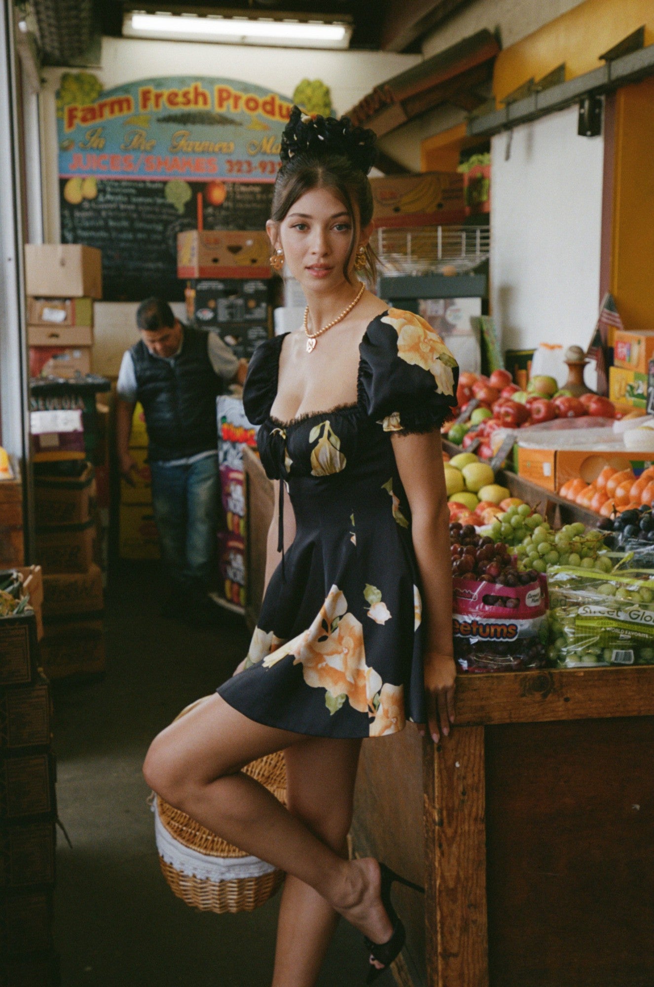 Nana Jacqueline Alira Puff Sleeve Ruched Black Dress Black