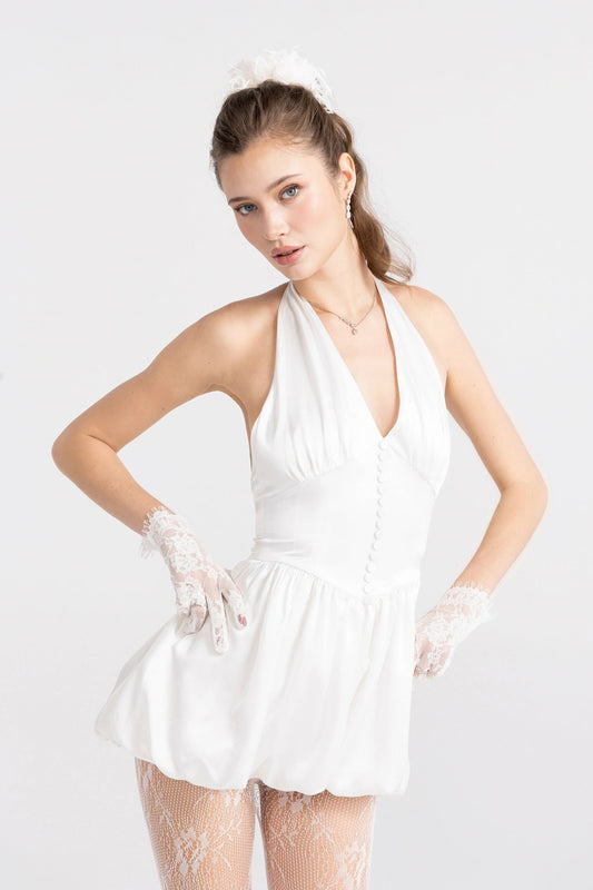 Nana Jacqueline Lilliana Halter Mini Dress: White Mini Dress for Bridal Shower White