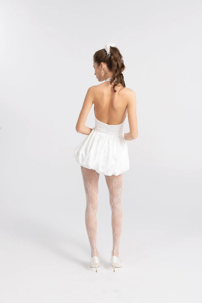 Nana Jacqueline Lilliana Halter Mini Dress: White Mini Dress for Bridal Shower White