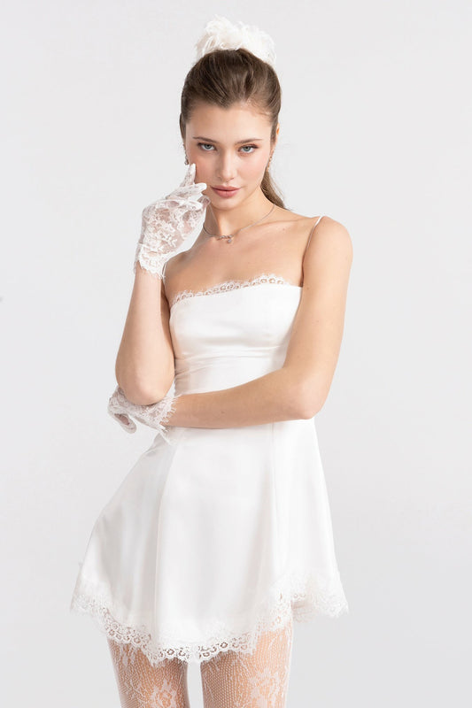 Nana Jacqueline Marilyn Satin Mini Dress: White Mini Dress for Bridal Shower White