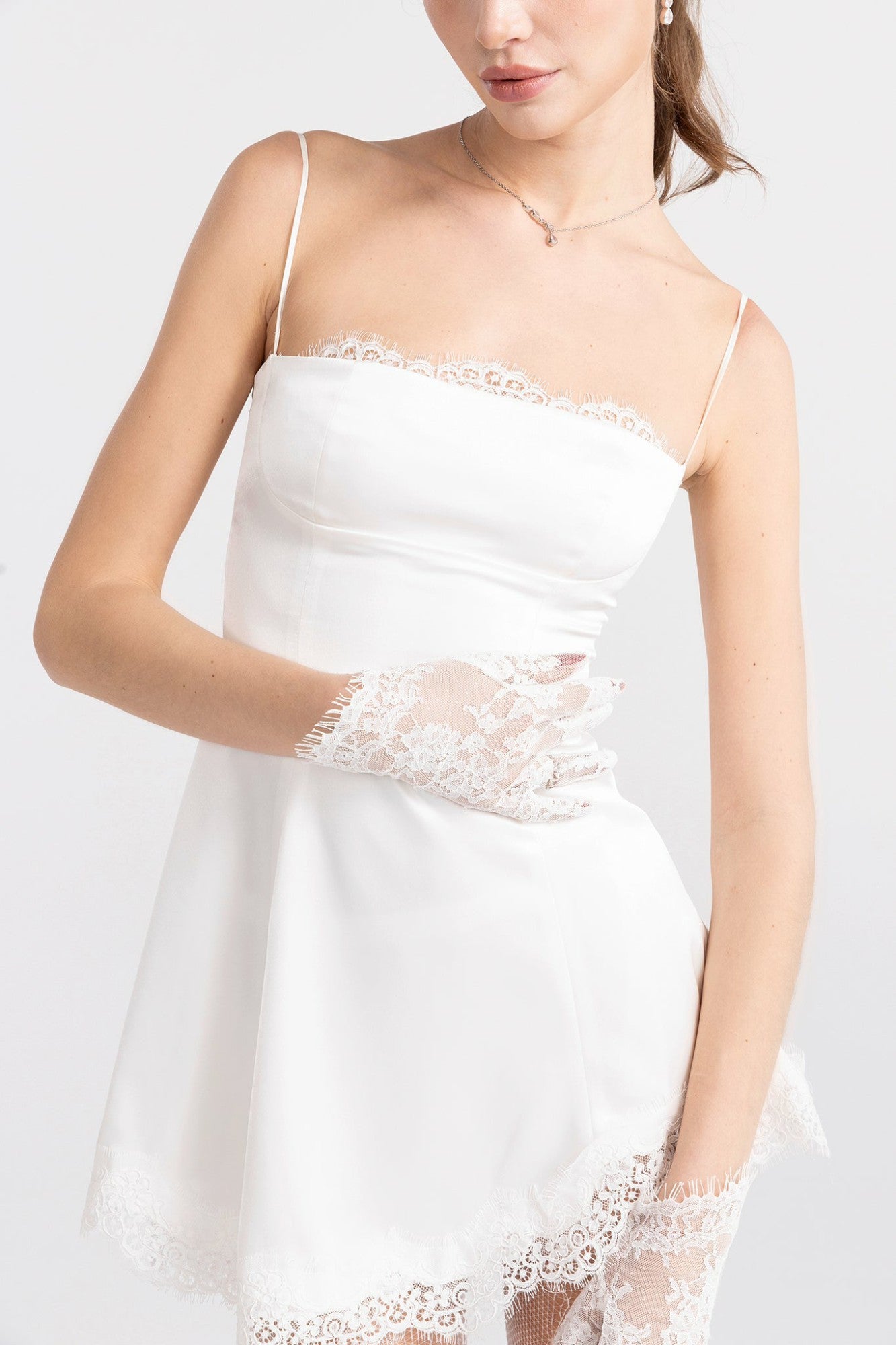 Nana Jacqueline Marilyn Satin Mini Dress: White Mini Dress for Bridal Shower White