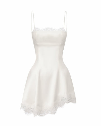 Nana Jacqueline Marilyn Satin Mini Dress: White Mini Dress for Bridal Shower White