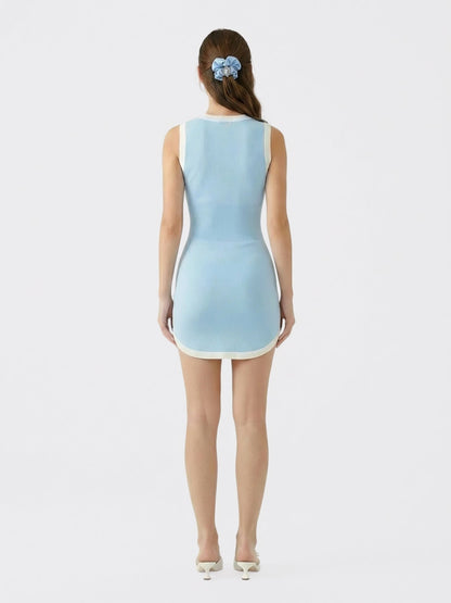 Nana Jacqueline Light Blue Contrast-Trim Knit Mini Dress Light Blue