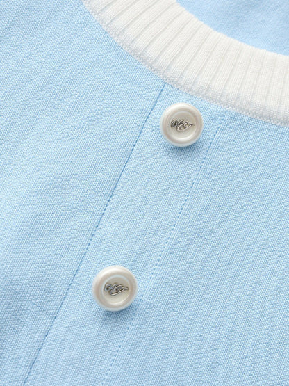 Nana Jacqueline Light Blue Contrast-Trim Knit Mini Dress Light Blue