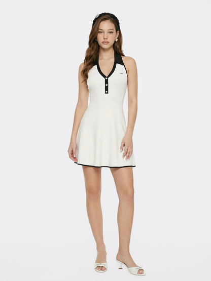 Nana Jacqueline White Contrast Halter Knit Mini Dress White