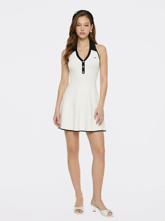 Nana Jacqueline White Contrast Halter Knit Mini Dress White