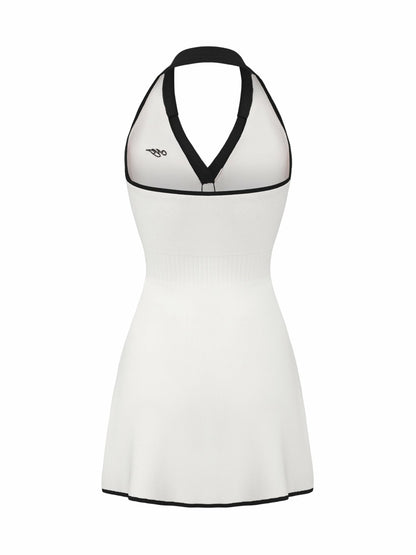 Nana Jacqueline White Contrast Halter Knit Mini Dress White