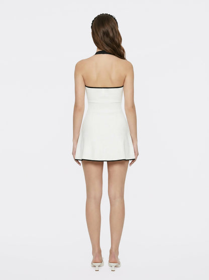 Nana Jacqueline White Contrast Halter Knit Mini Dress White
