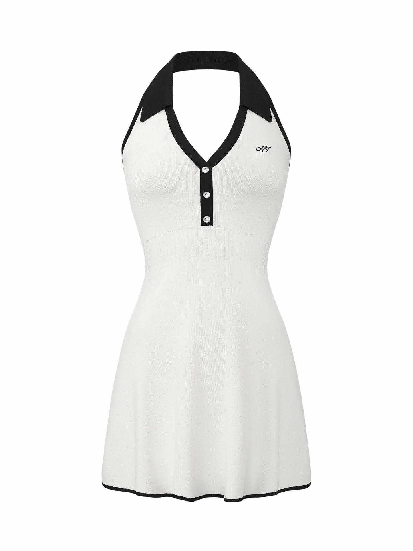 Nana Jacqueline White Contrast Halter Knit Mini Dress White