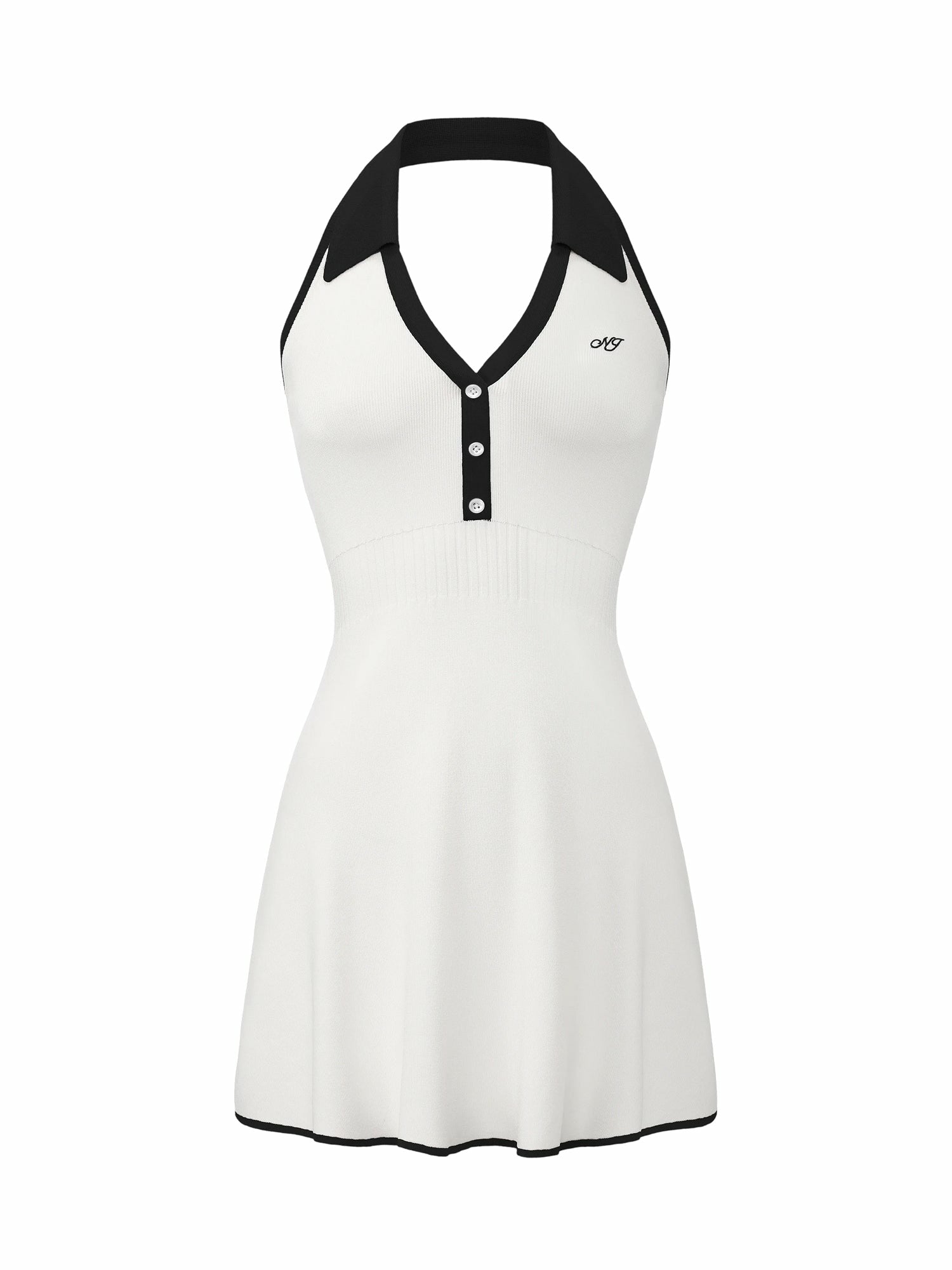 Nana Jacqueline White Contrast Halter Knit Mini Dress White