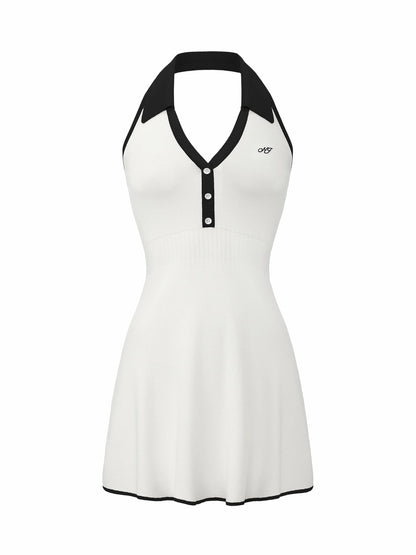 Nana Jacqueline White Contrast Halter Knit Mini Dress White