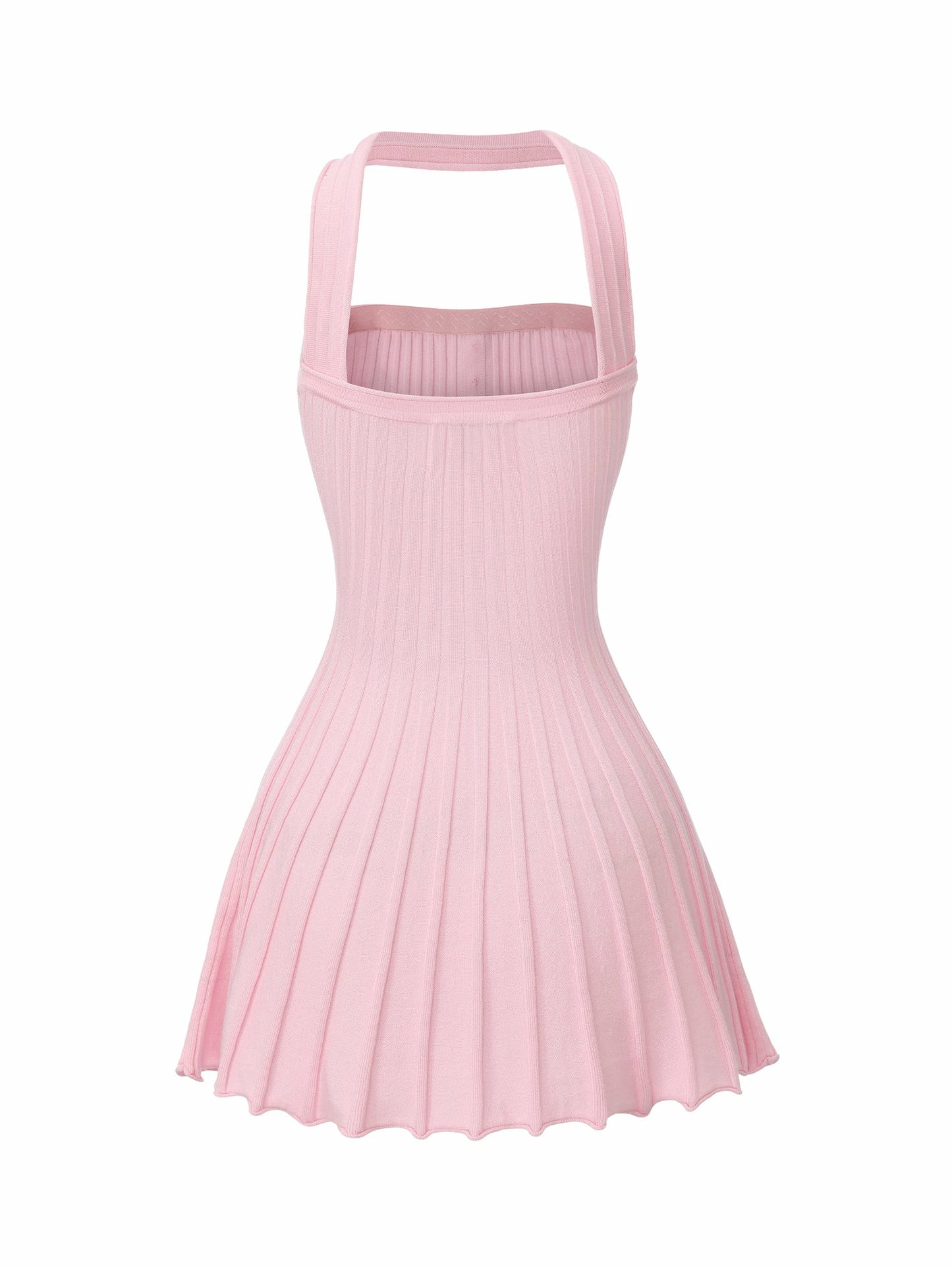 Nana Jacqueline Pink Reverse Halter Knit Flared Dress Pink