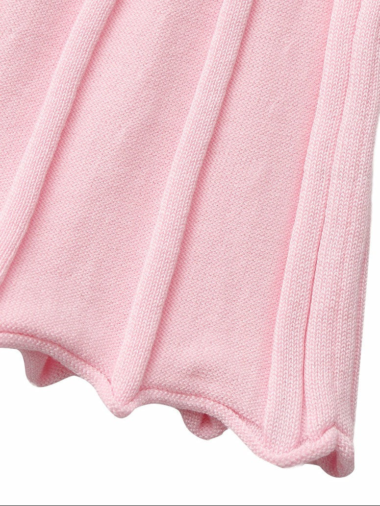 Nana Jacqueline Pink Reverse Halter Knit Flared Dress Pink