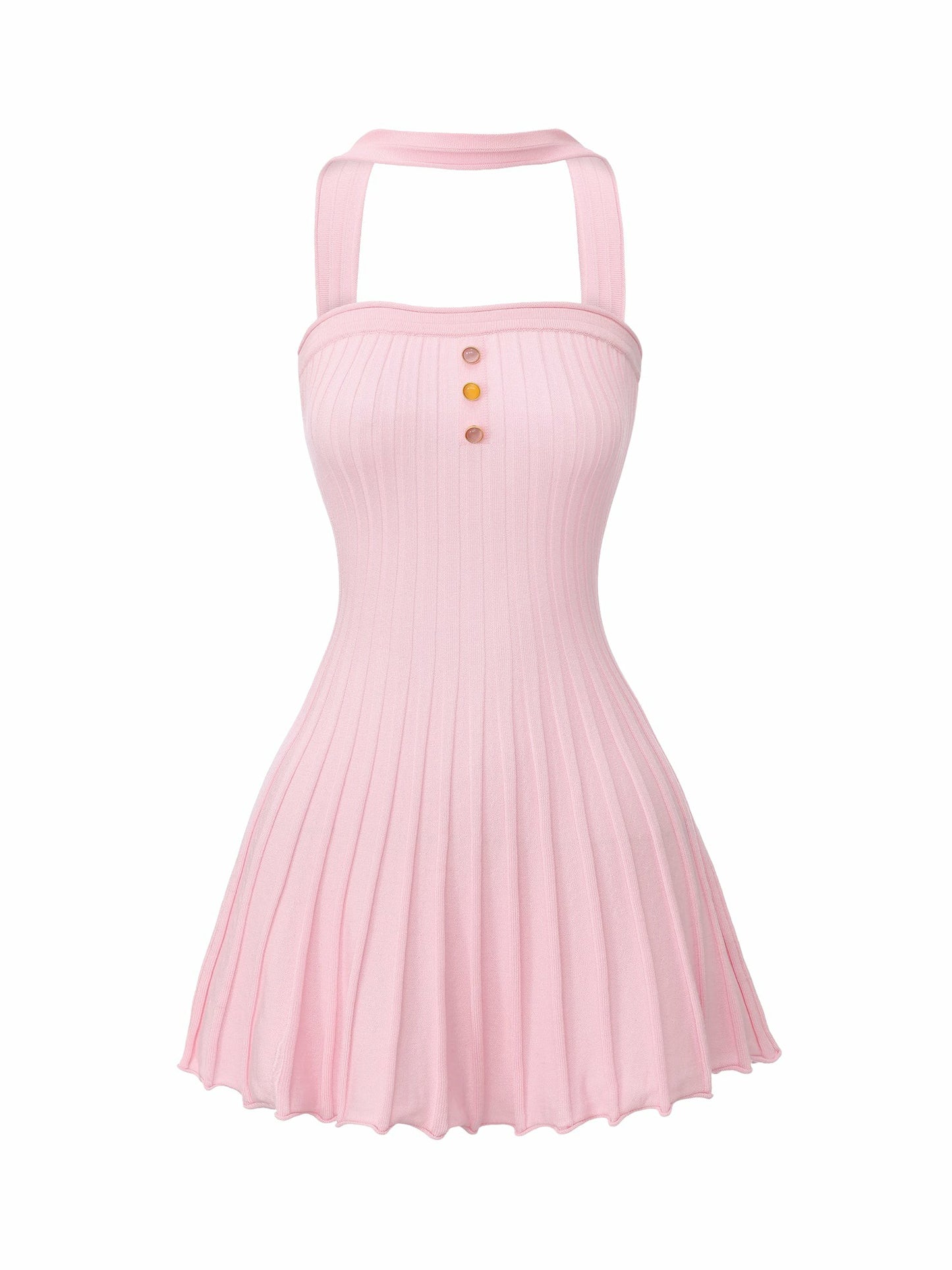 Nana Jacqueline Pink Reverse Halter Knit Flared Dress Pink