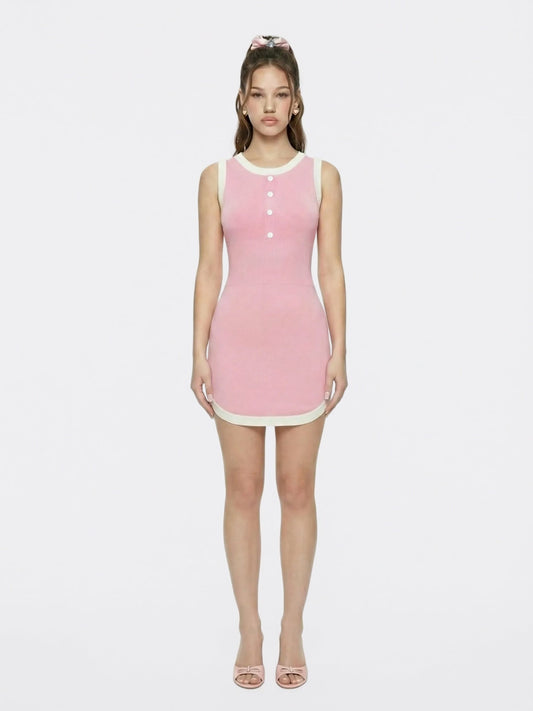Nana Jacqueline Pink Contrast-Trim Knit Mini Dress Pink