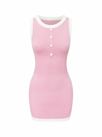 Nana Jacqueline Pink Contrast-Trim Knit Mini Dress Pink