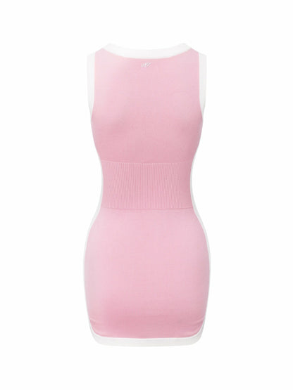 Nana Jacqueline Pink Contrast-Trim Knit Mini Dress Pink