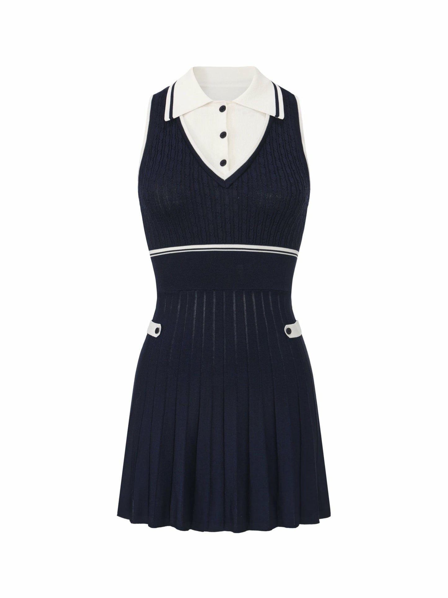 Nana Jacqueline Navy Colorblock Knit Dress with Faux Pleated Skirt Navy